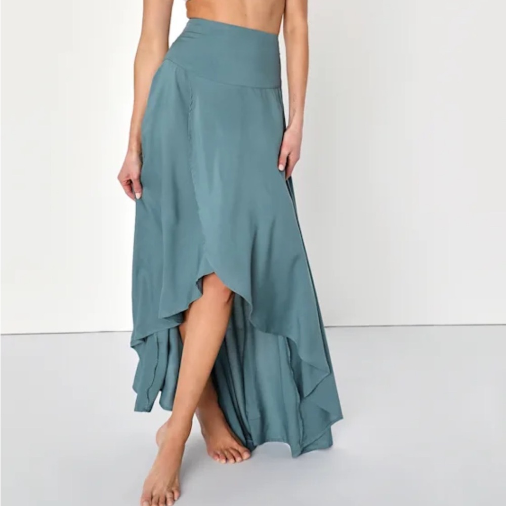 O'Neill Ambrosio Dark Sage Green High-Low Maxi Skirt, New with Tags